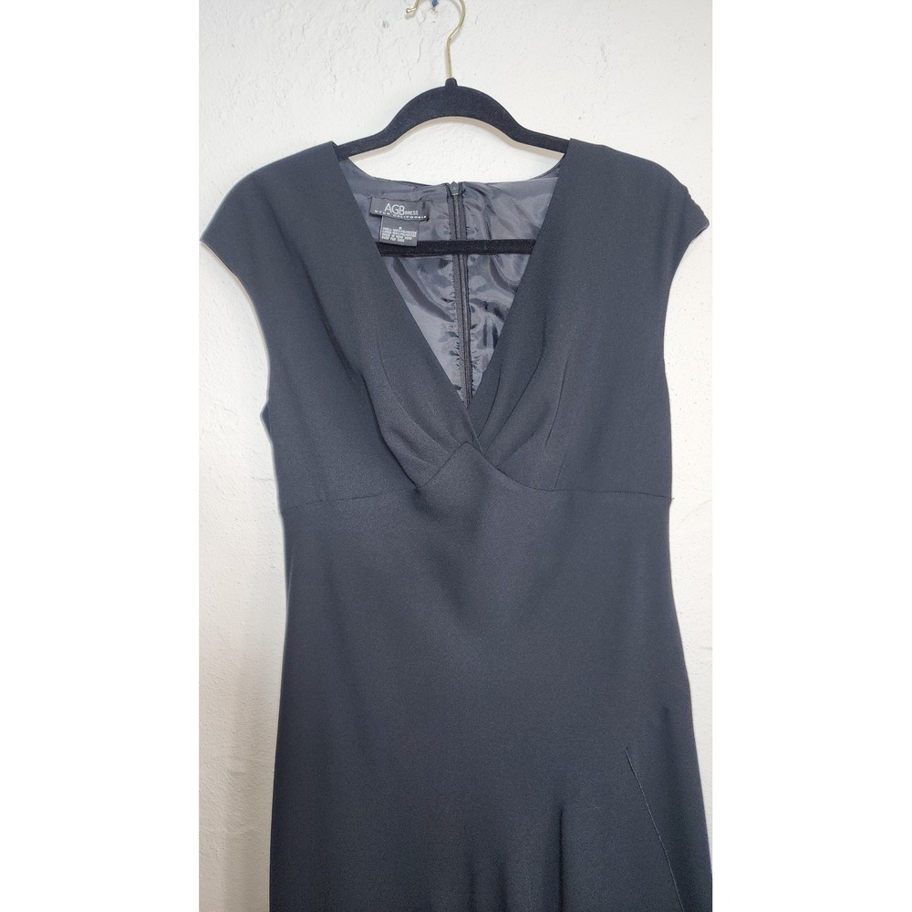 AGB Dress Byer California Midi Dress 8 Black Polyester 90s‎ Surplice Ruffle Hem - Picture 4 of 5